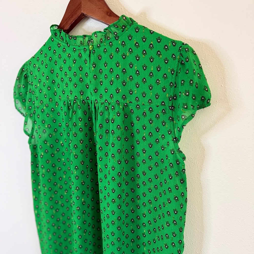 Carolina Belle Green Ruffle Neck Floral Blouse Top Size M - Picture 4 of 10